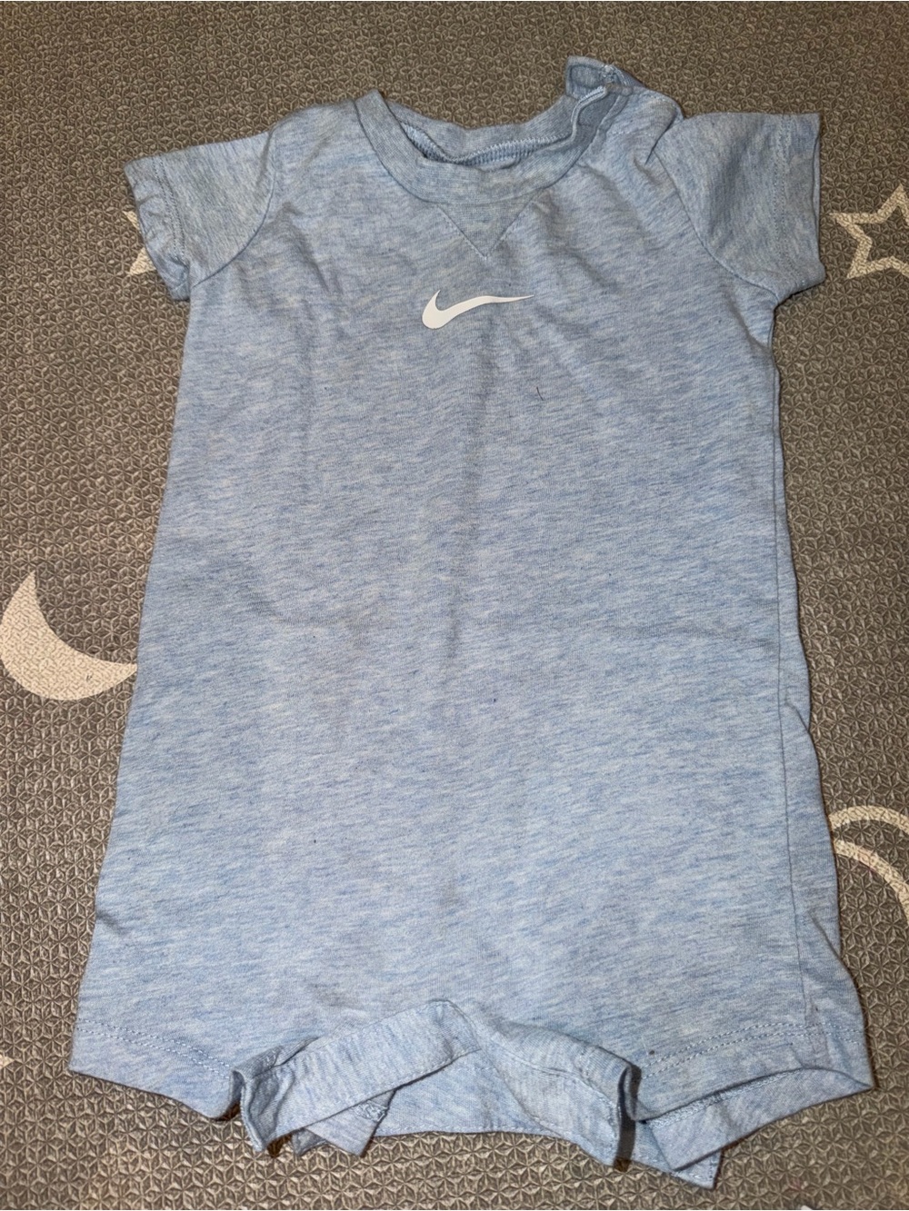 Nike Heather Light Blue Baby One-Piece Romper with White Swoosh